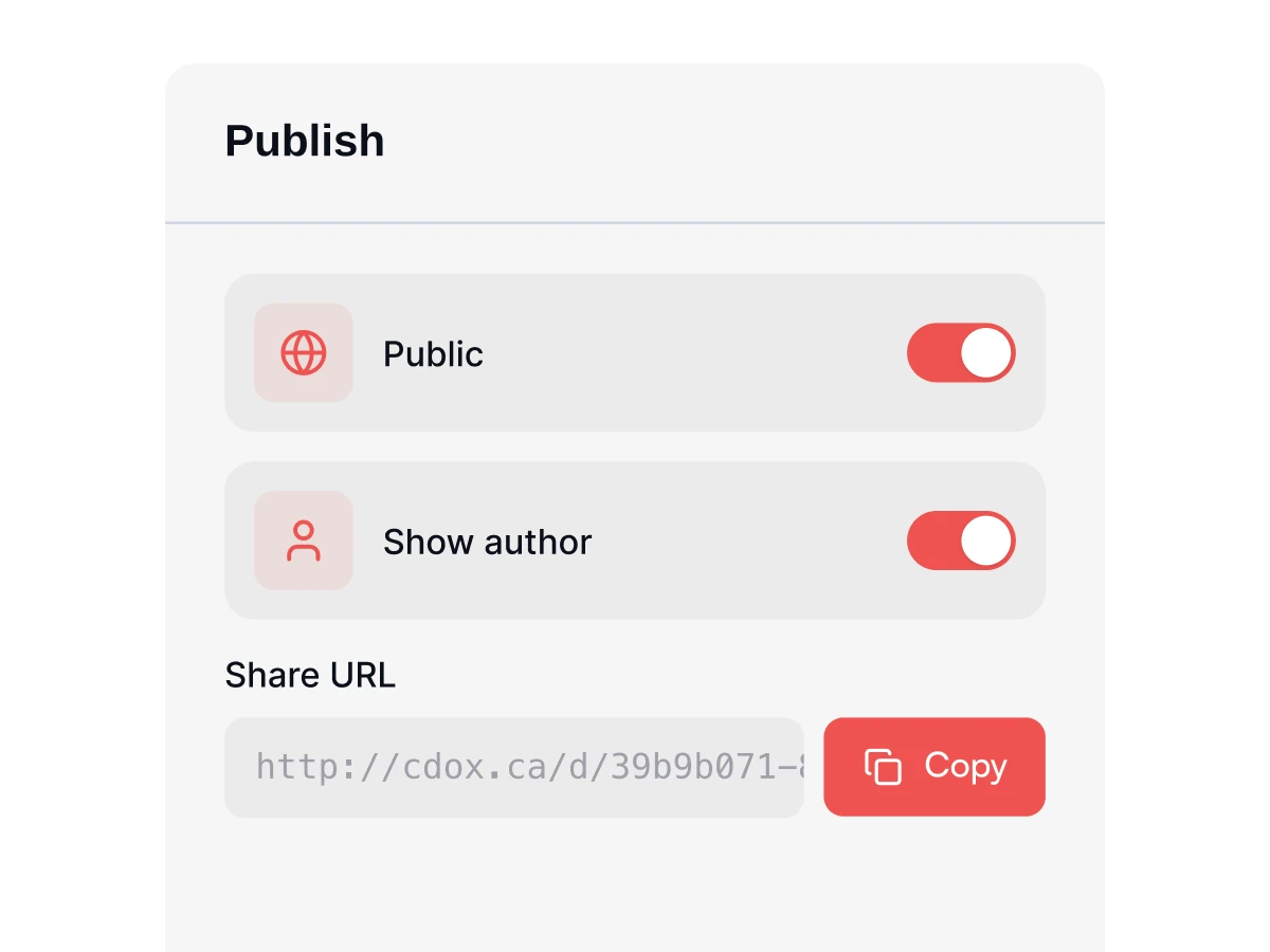 cDox one-click page publishing with shareable public link